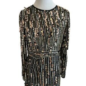 Mac Duggal Sequin Long Sleeve Formal Gown Black Gold Size 8